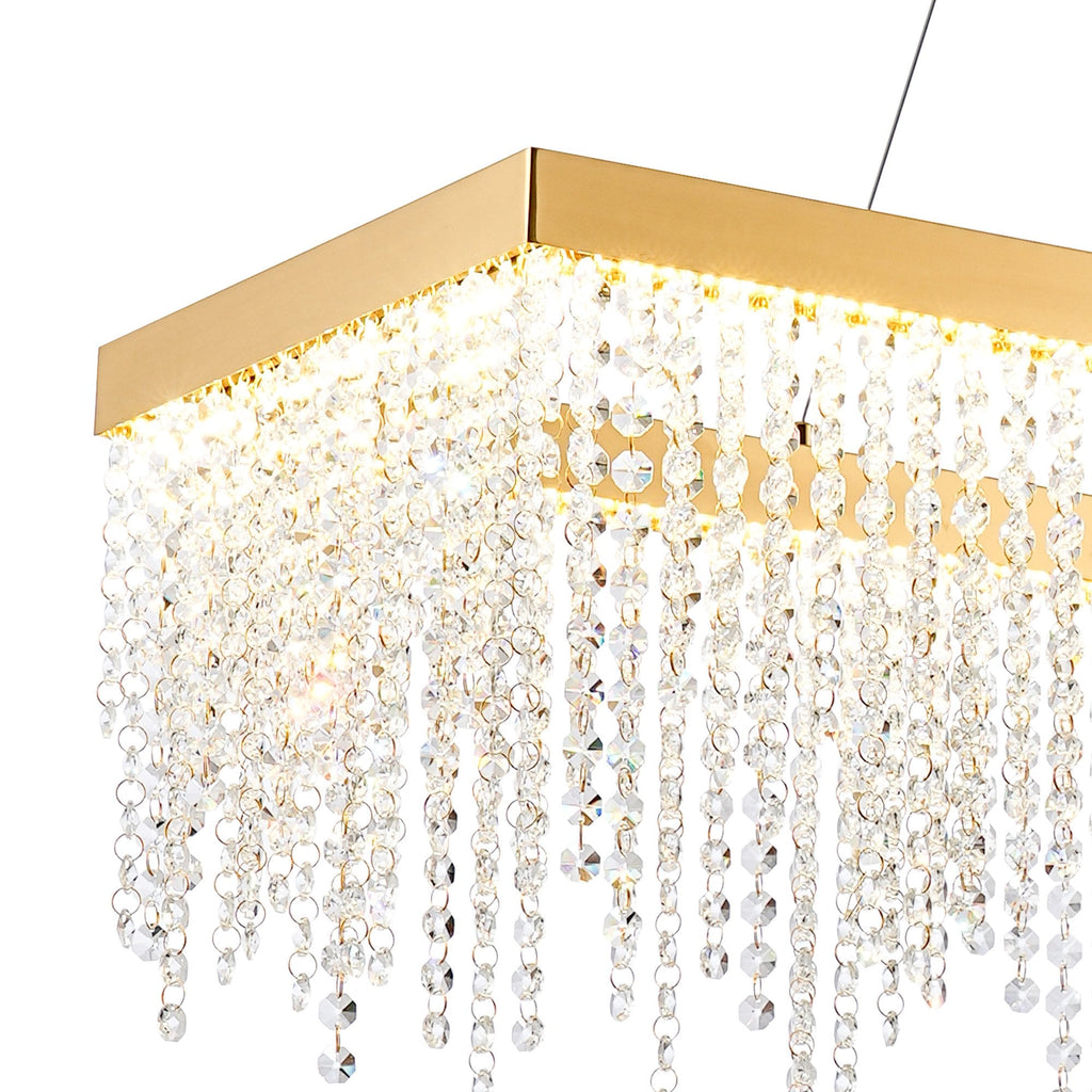 IL32875 Bano Rectangular Dimmable Pendant 40W LED French Gold / Crystal Chain (S)