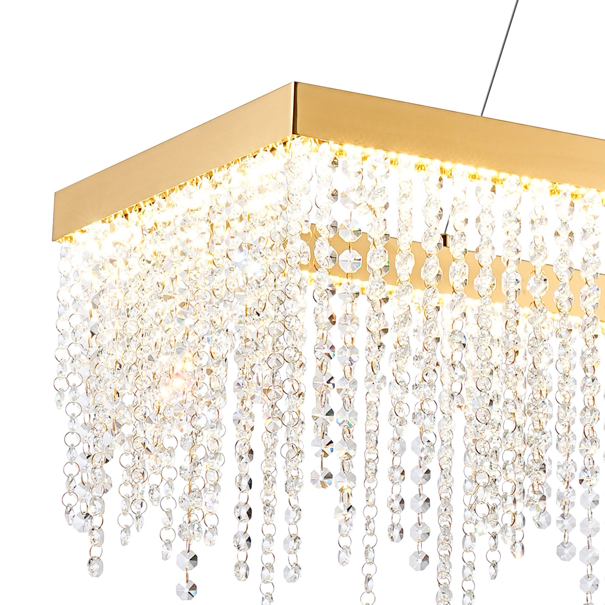 IL32875 Bano Rectangular Dimmable Pendant 40W LED French Gold / Crystal Chain (S)
