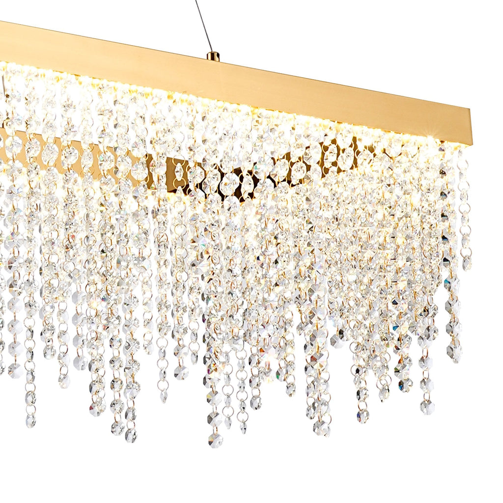 IL32875 Bano Rectangular Dimmable Pendant 40W LED French Gold / Crystal Chain