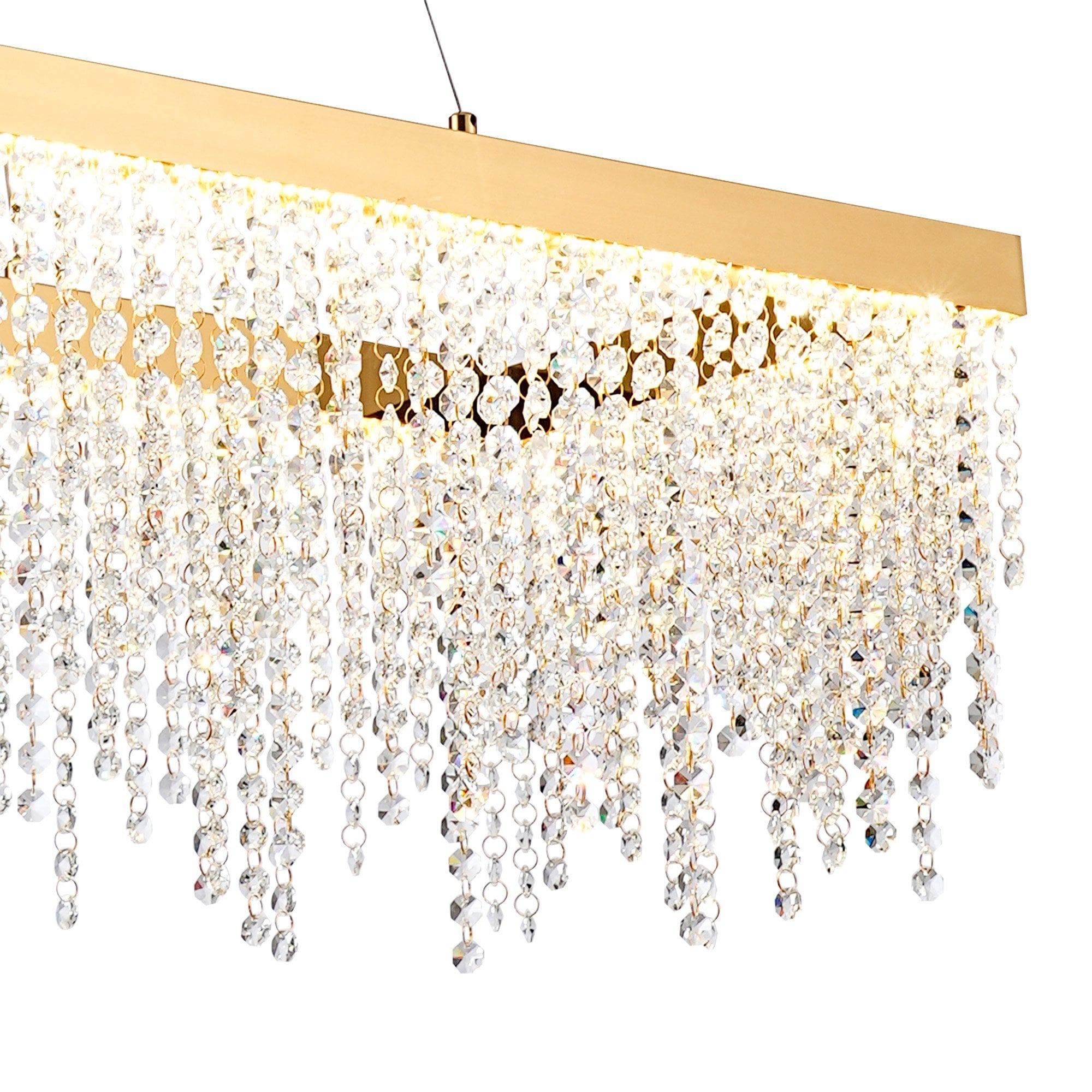 IL32875 Bano Rectangular Dimmable Pendant 40W LED French Gold / Crystal Chain (S)