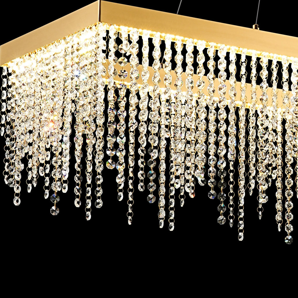 IL32875 Bano Rectangular Dimmable Pendant 40W LED French Gold / Crystal Chain