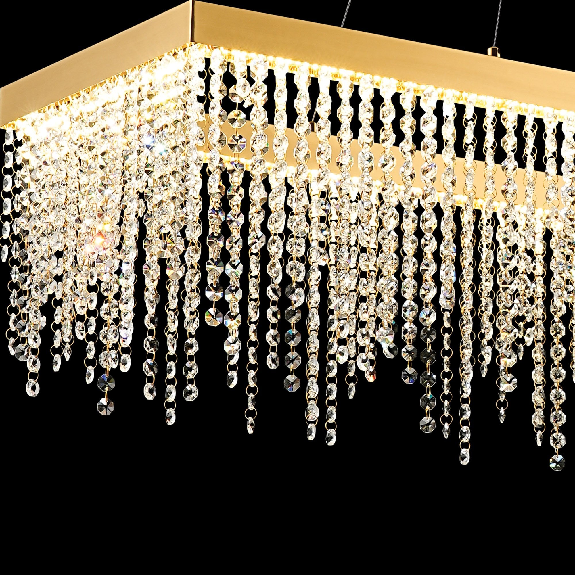 IL32875 Bano Rectangular Dimmable Pendant 40W LED French Gold / Crystal Chain (S)