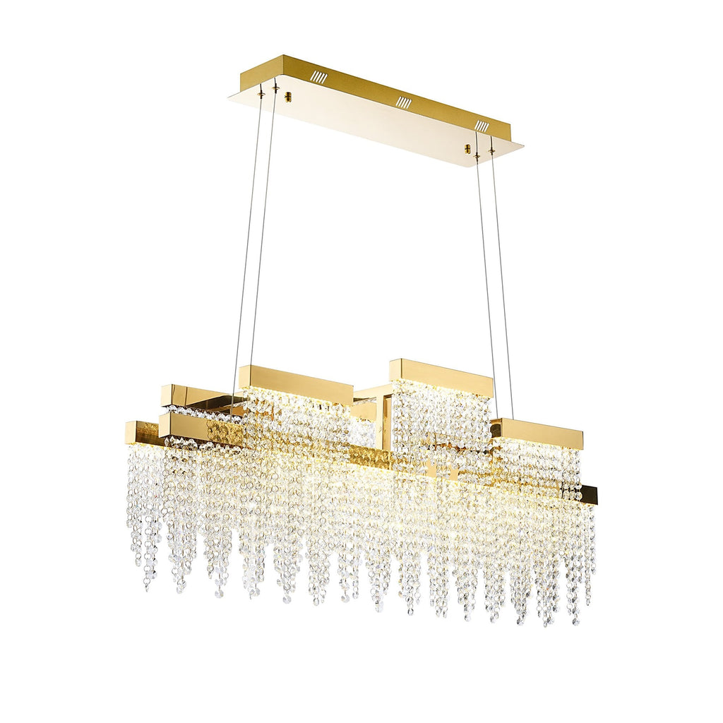 IL32878 Bano Linear 3 Light Dimmable Pendant 46W LED French Gold / Crystal Chain