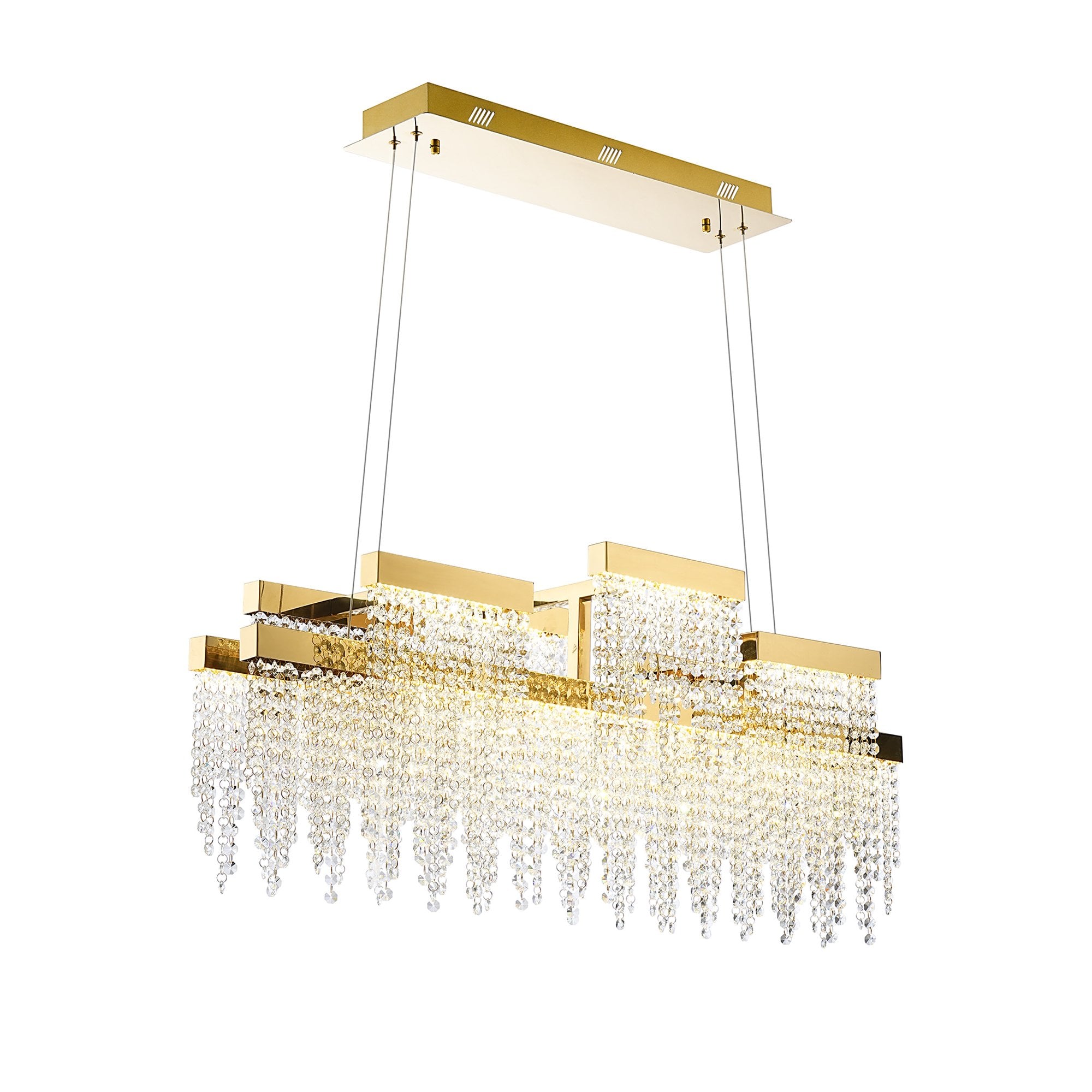 IL32878 Bano Linear 3 Light Dimmable Pendant 46W LED French Gold / Crystal Chain