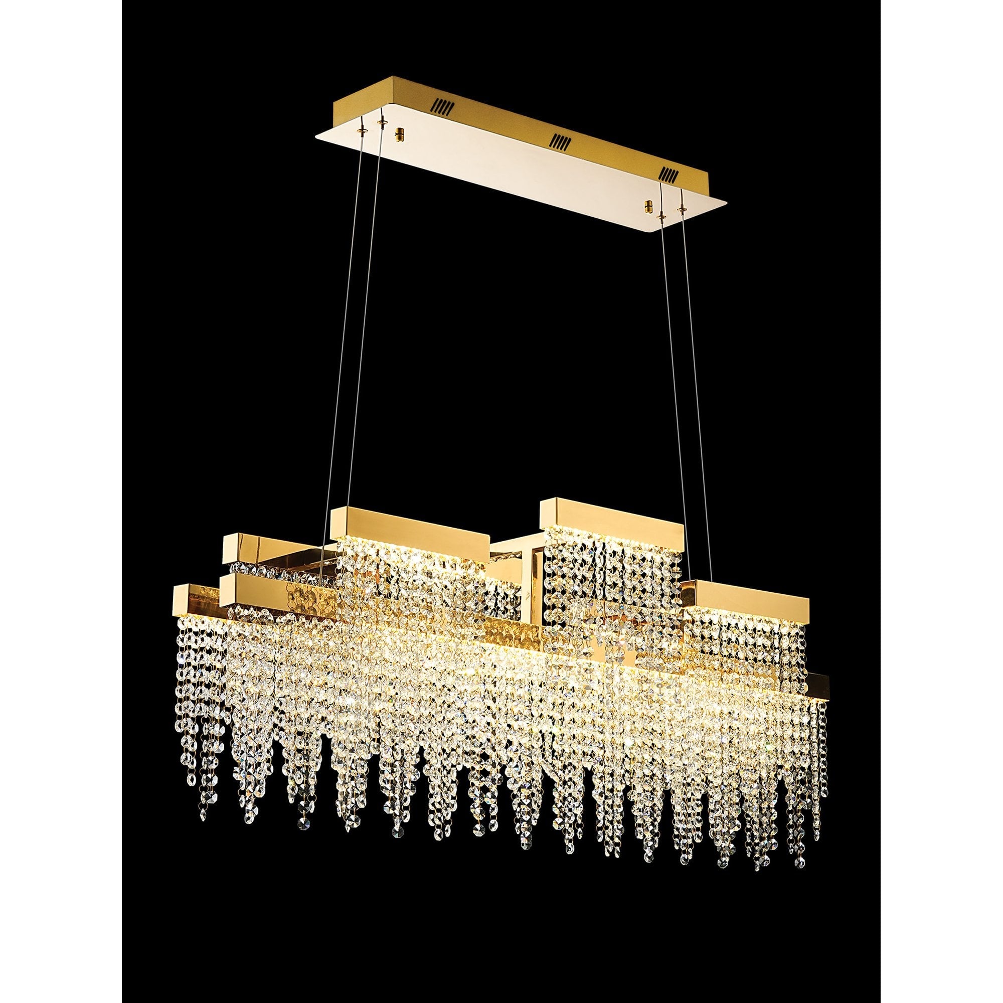 IL32878 Bano Linear 3 Light Dimmable Pendant 46W LED French Gold / Crystal Chain