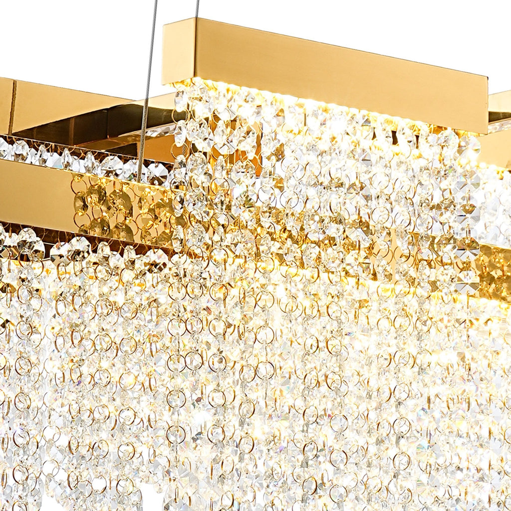 IL32878 Bano Linear 3 Light Dimmable Pendant 46W LED French Gold / Crystal Chain