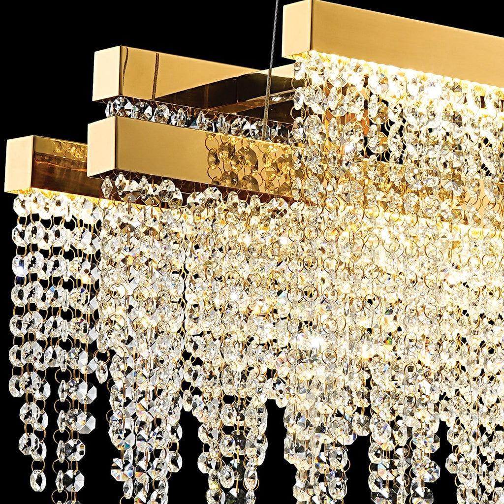 IL32878 Bano Linear 3 Light Dimmable Pendant 46W LED French Gold / Crystal Chain