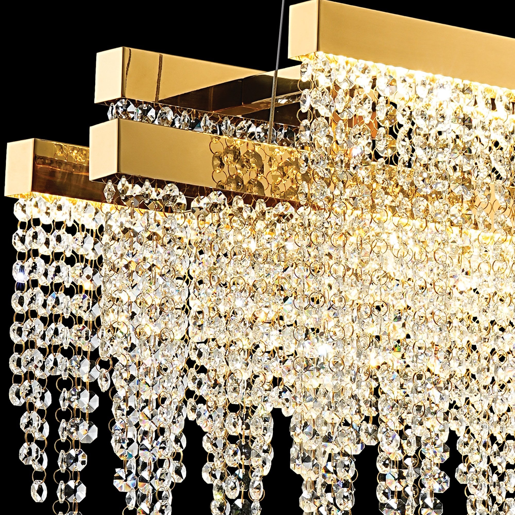 IL32878 Bano Linear 3 Light Dimmable Pendant 46W LED French Gold / Crystal Chain