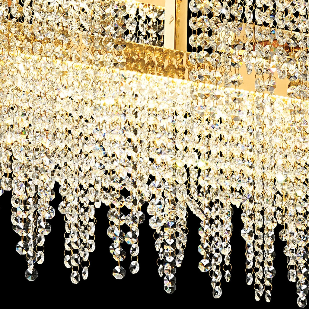IL32878 Bano Linear 3 Light Dimmable Pendant 46W LED French Gold / Crystal Chain