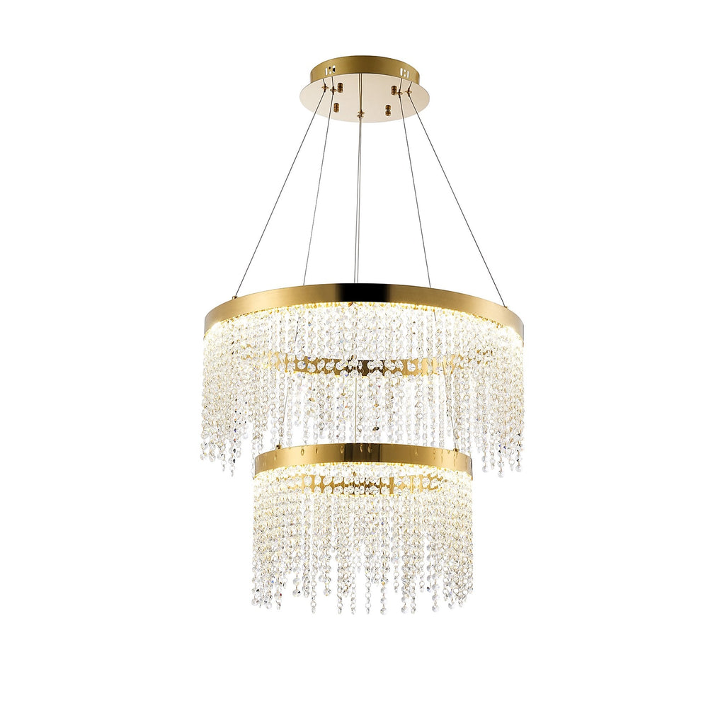 IL32872 Bano Round 2 Tier Dimmable Pendant 47W LED French Gold / Crystal Chain
