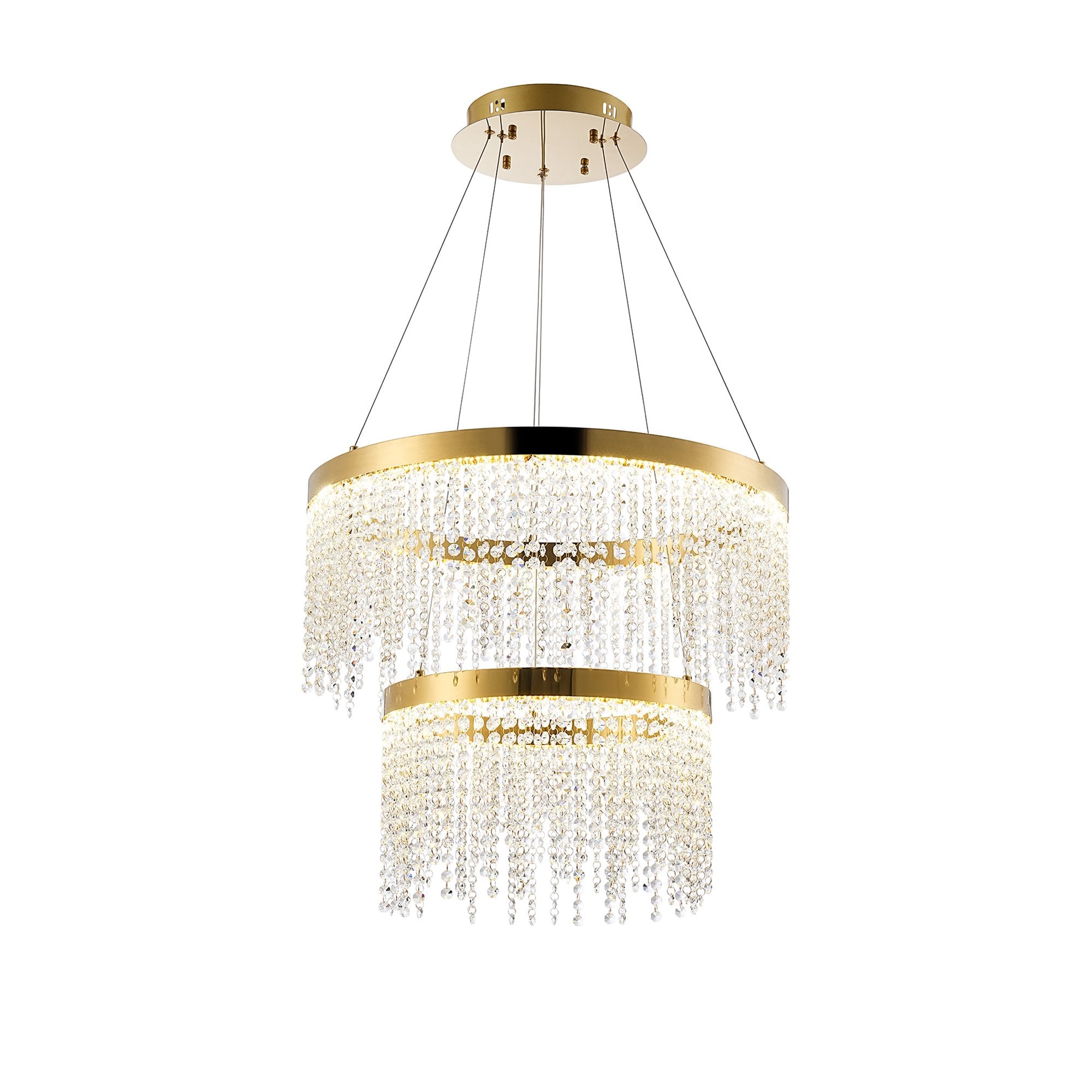 IL32872 Bano Round 2 Tier Dimmable Pendant 47W LED French Gold / Crystal Chain