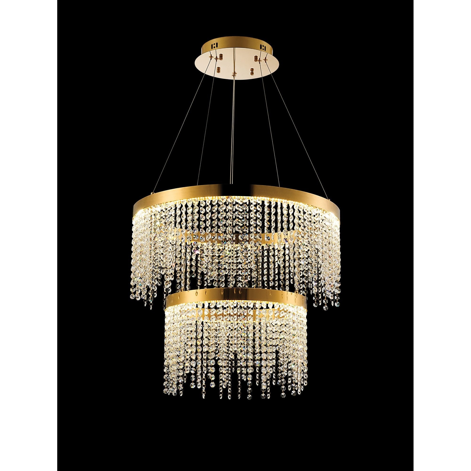 IL32872 Bano Round 2 Tier Dimmable Pendant 47W LED French Gold / Crystal Chain