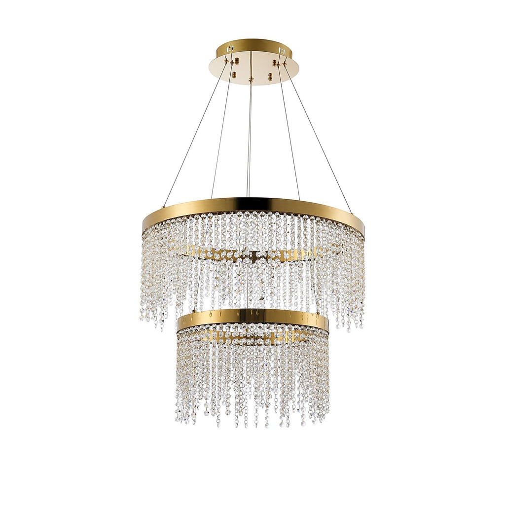 IL32872 Bano Round 2 Tier Dimmable Pendant 47W LED French Gold / Crystal Chain