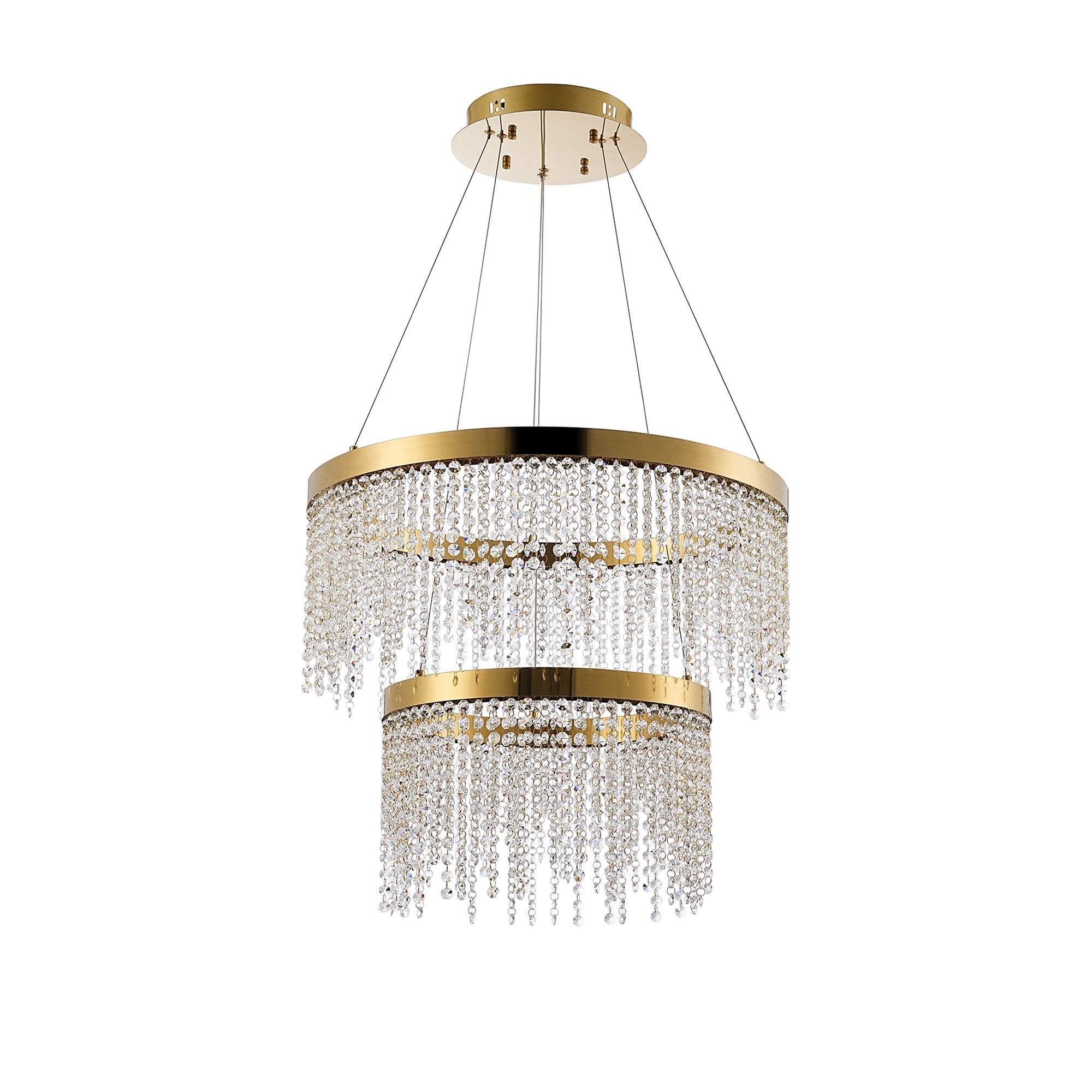 IL32872 Bano Round 2 Tier Dimmable Pendant 47W LED French Gold / Crystal Chain