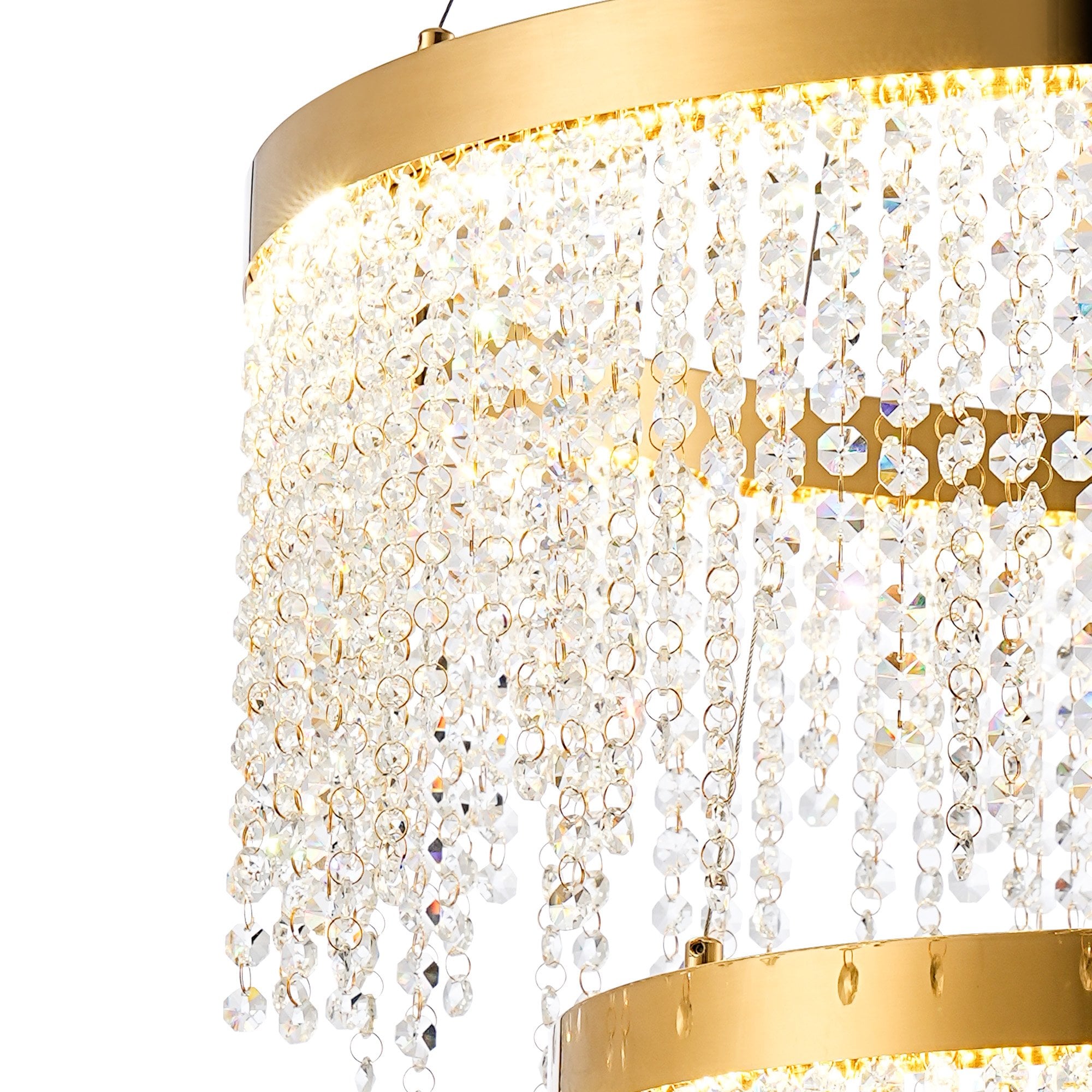 IL32872 Bano Round 2 Tier Dimmable Pendant 47W LED French Gold / Crystal Chain