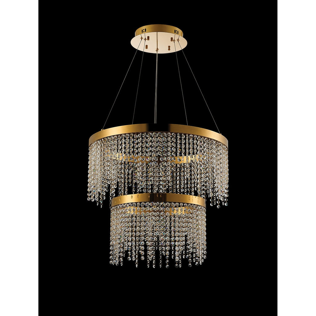IL32872 Bano Round 2 Tier Dimmable Pendant 47W LED French Gold / Crystal Chain