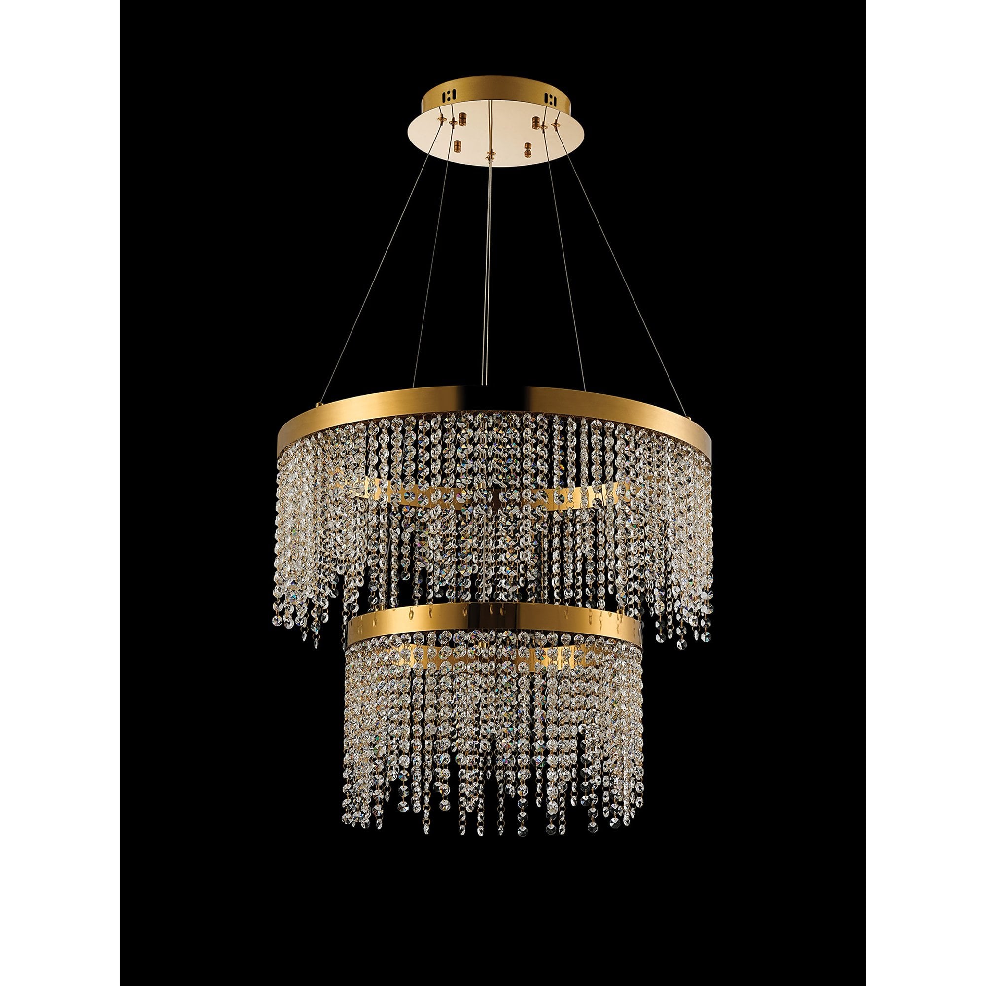 IL32872 Bano Round 2 Tier Dimmable Pendant 47W LED French Gold / Crystal Chain