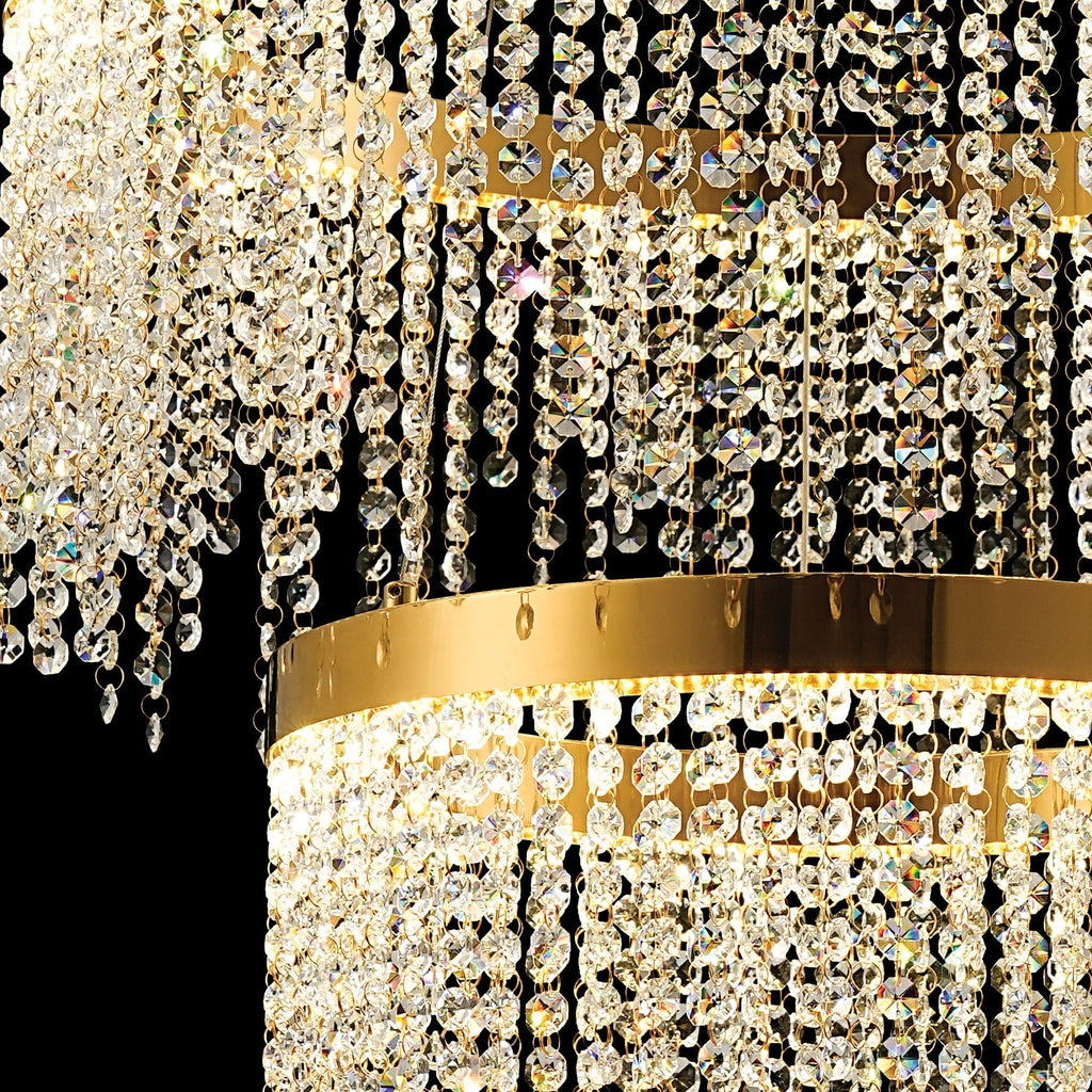 IL32872 Bano Round 2 Tier Dimmable Pendant 47W LED French Gold / Crystal Chain