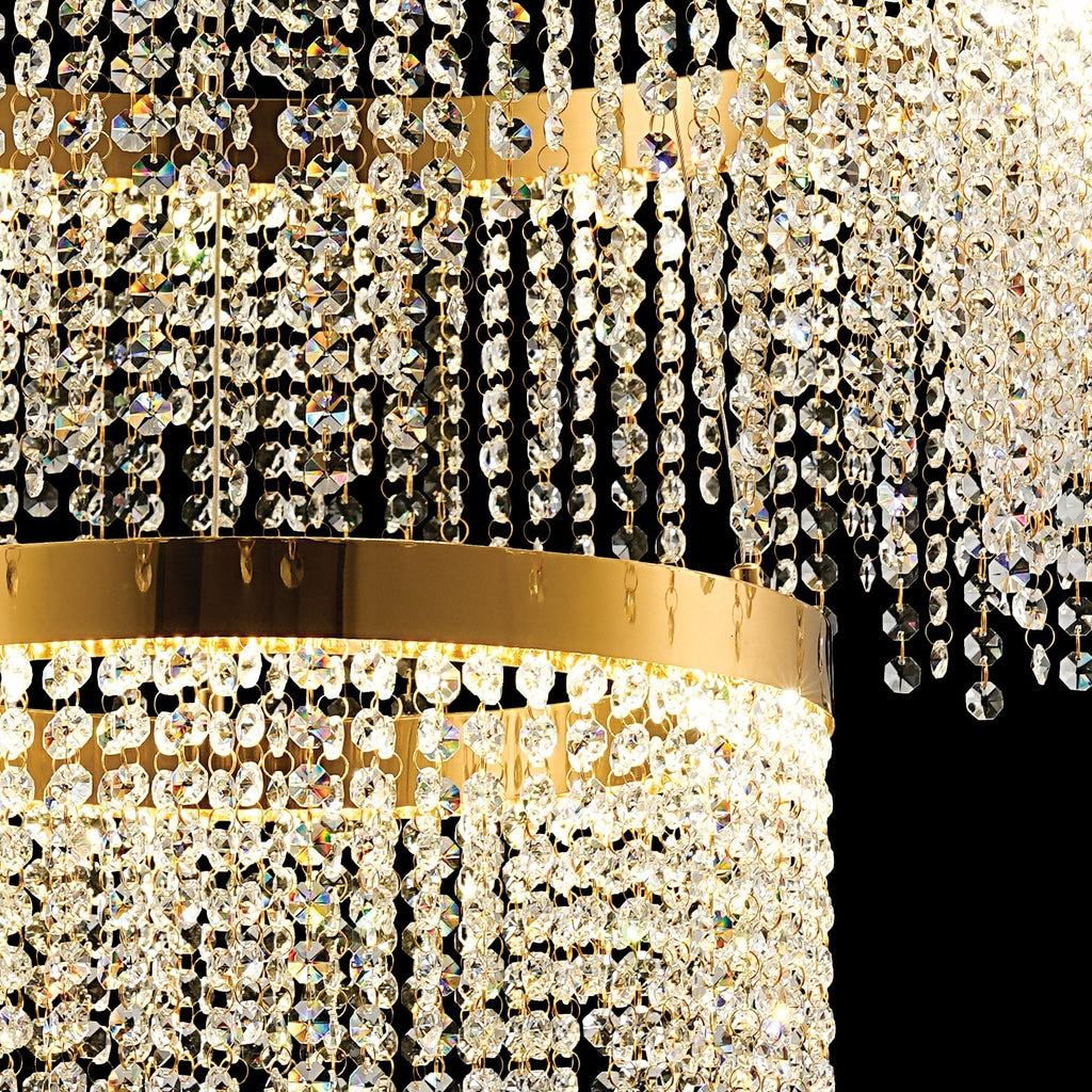 IL32872 Bano Round 2 Tier Dimmable Pendant 47W LED French Gold / Crystal Chain