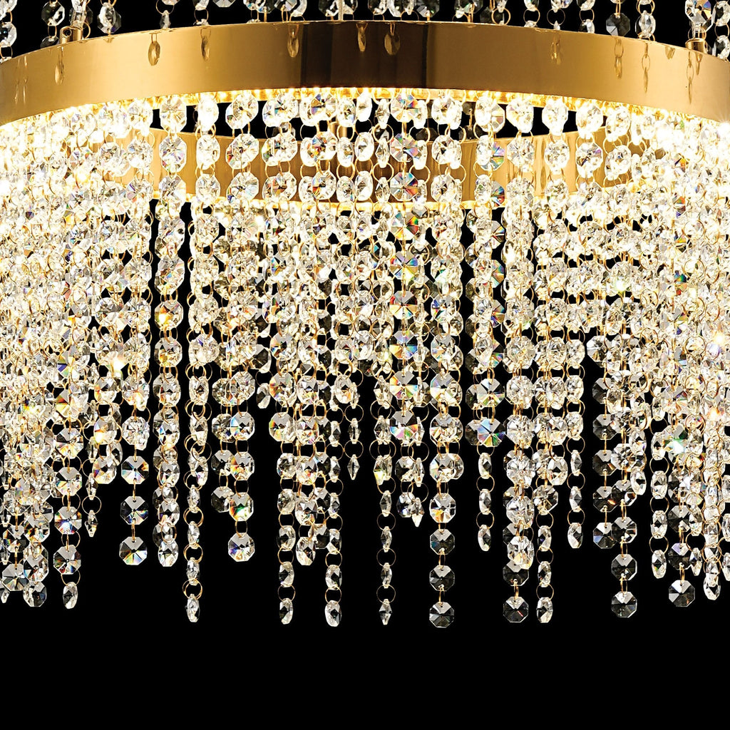IL32872 Bano Round 2 Tier Dimmable Pendant 47W LED French Gold / Crystal Chain