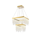 IL32874 Bano Square 2 Tier Dimmable Pendant 47W LED French Gold / Crystal Chain