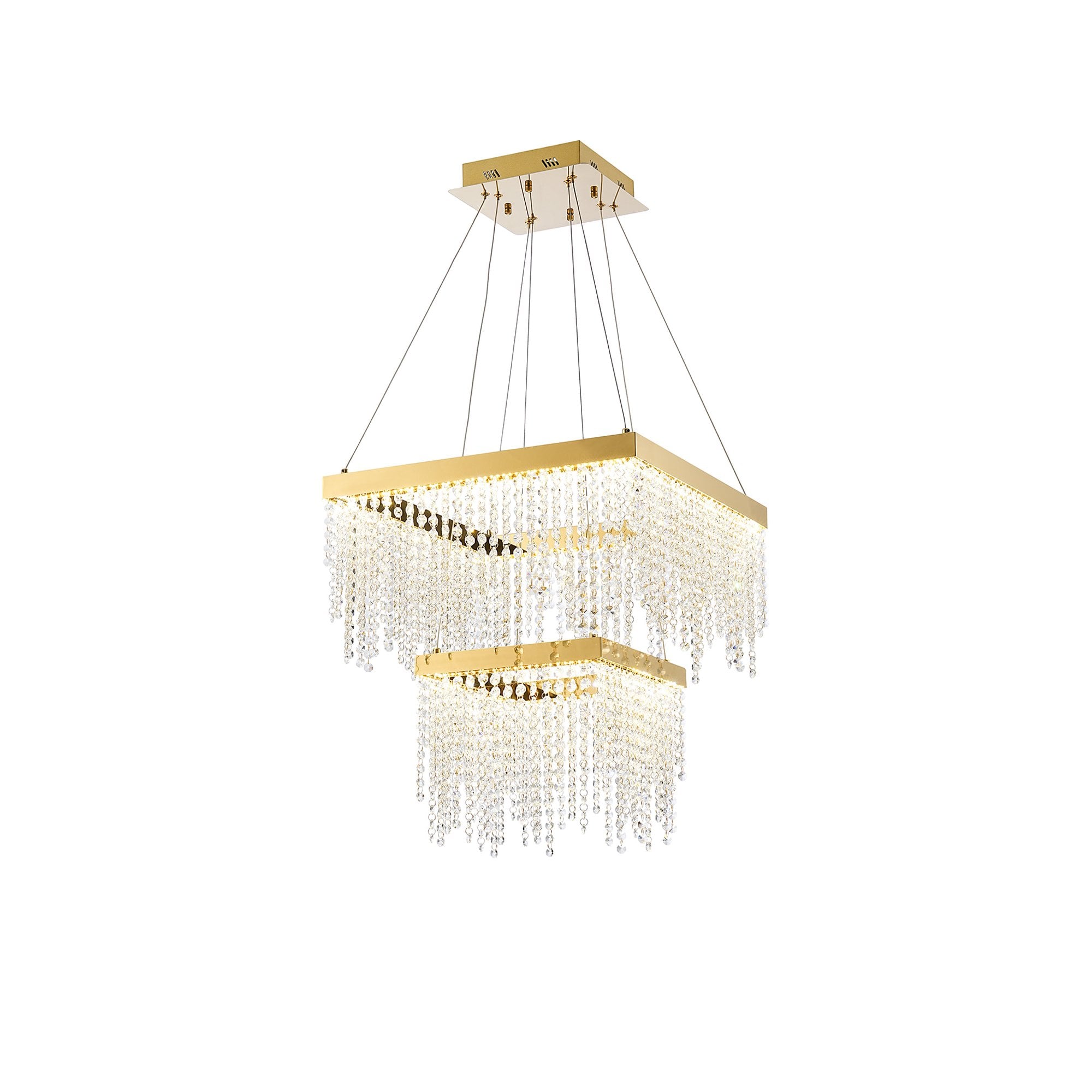 IL32874 Bano Square 2 Tier Dimmable Pendant 47W LED French Gold / Crystal Chain