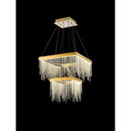 IL32874 Bano Square 2 Tier Dimmable Pendant 47W LED French Gold / Crystal Chain