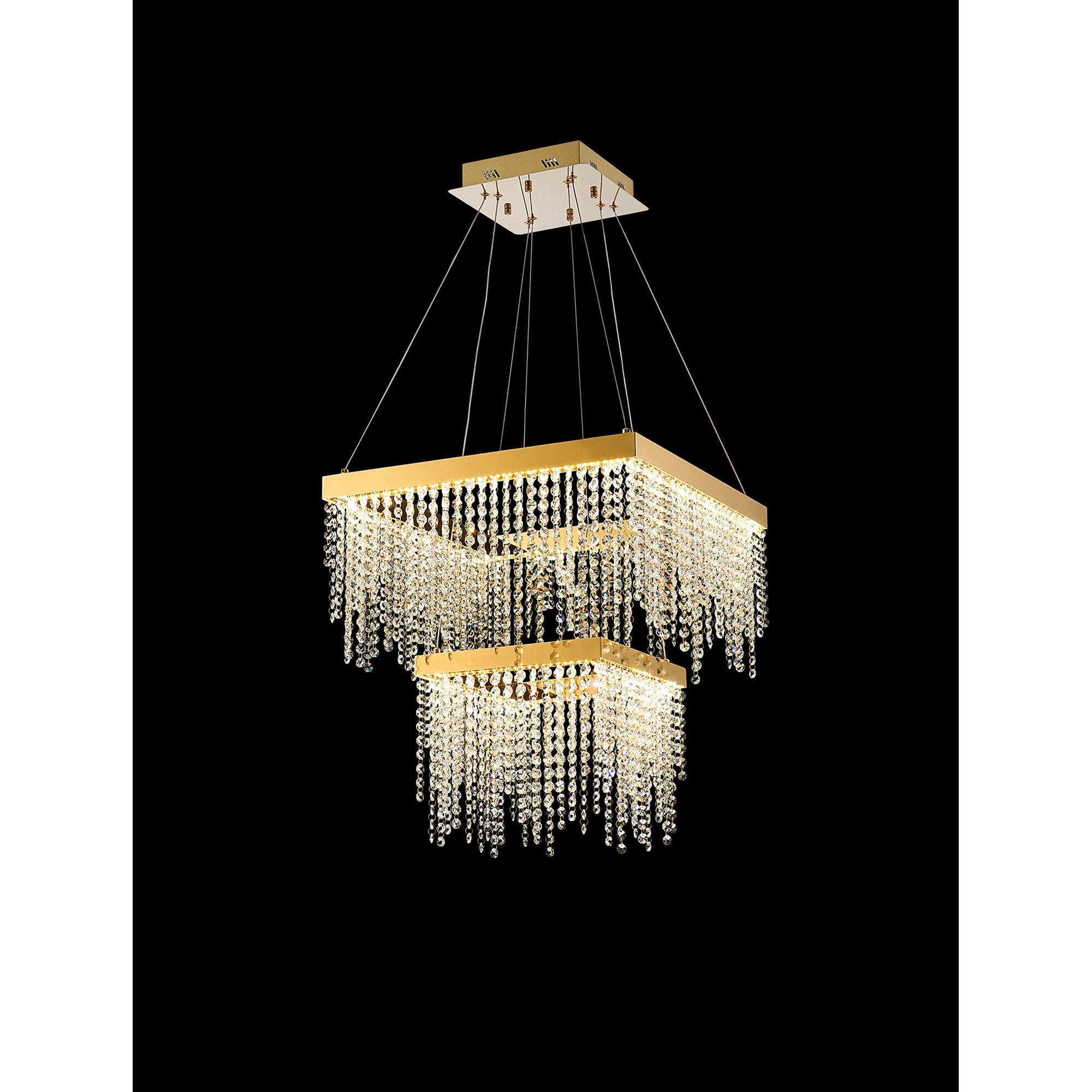 IL32874 Bano Square 2 Tier Dimmable Pendant 47W LED French Gold / Crystal Chain
