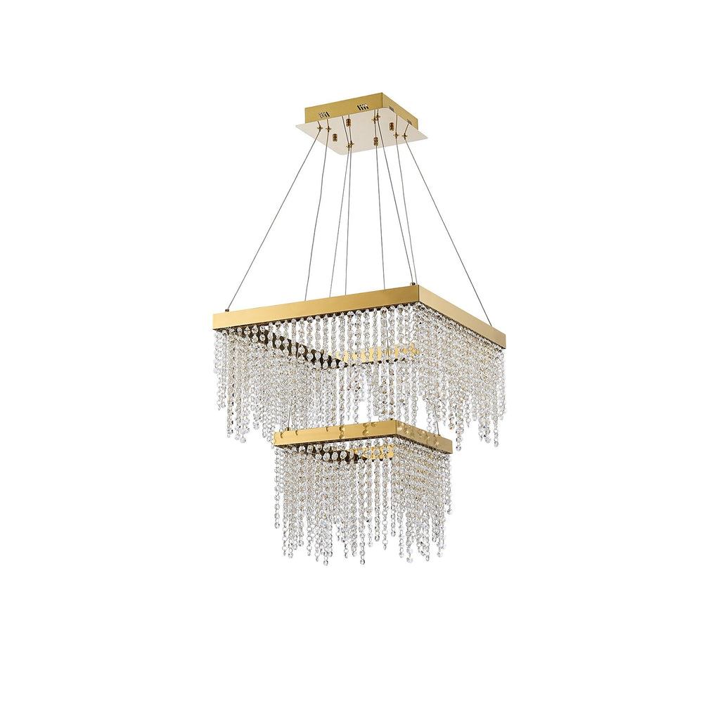 IL32874 Bano Square 2 Tier Dimmable Pendant 47W LED French Gold / Crystal Chain