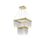 IL32874 Bano Square 2 Tier Dimmable Pendant 47W LED French Gold / Crystal Chain