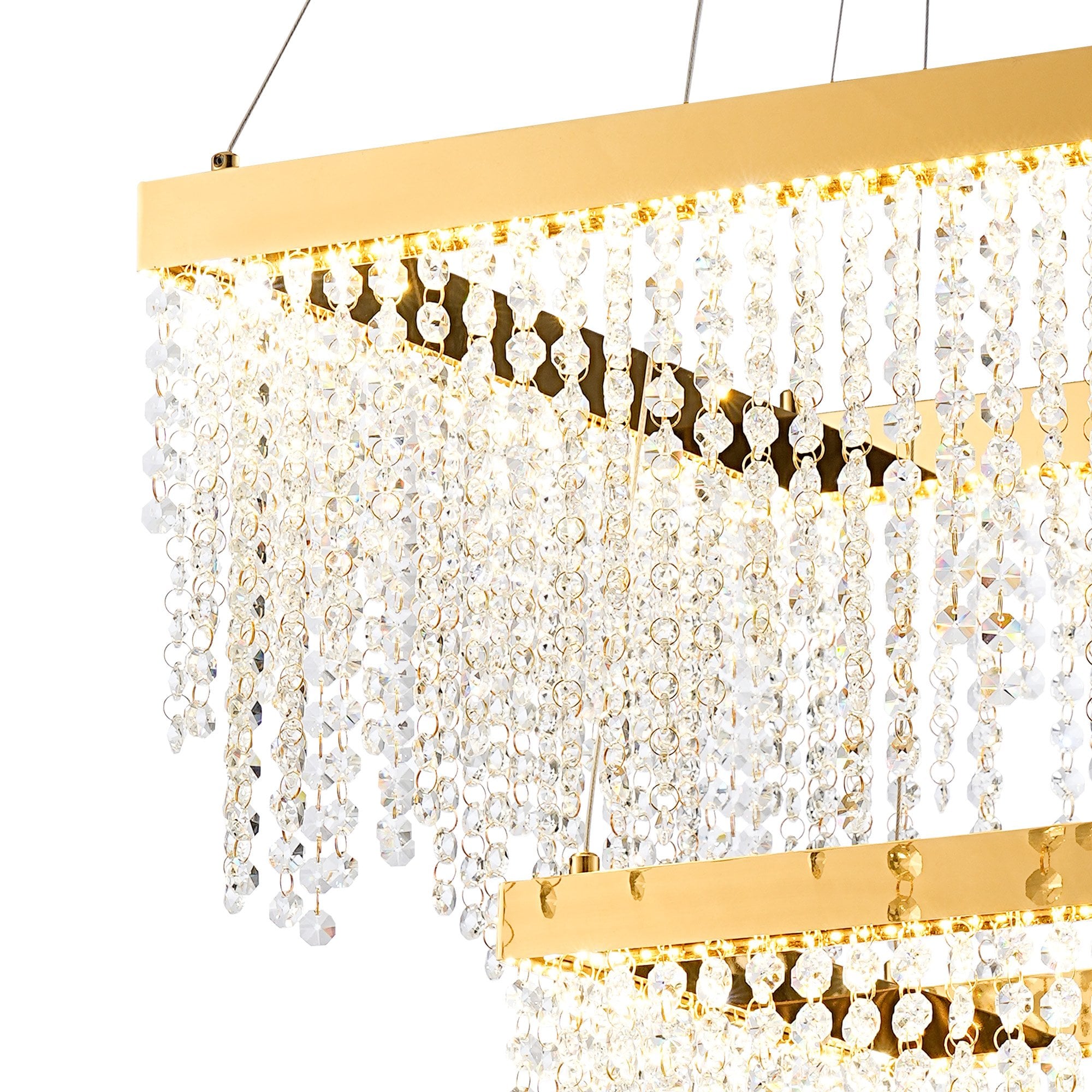 IL32874 Bano Square 2 Tier Dimmable Pendant 47W LED French Gold / Crystal Chain