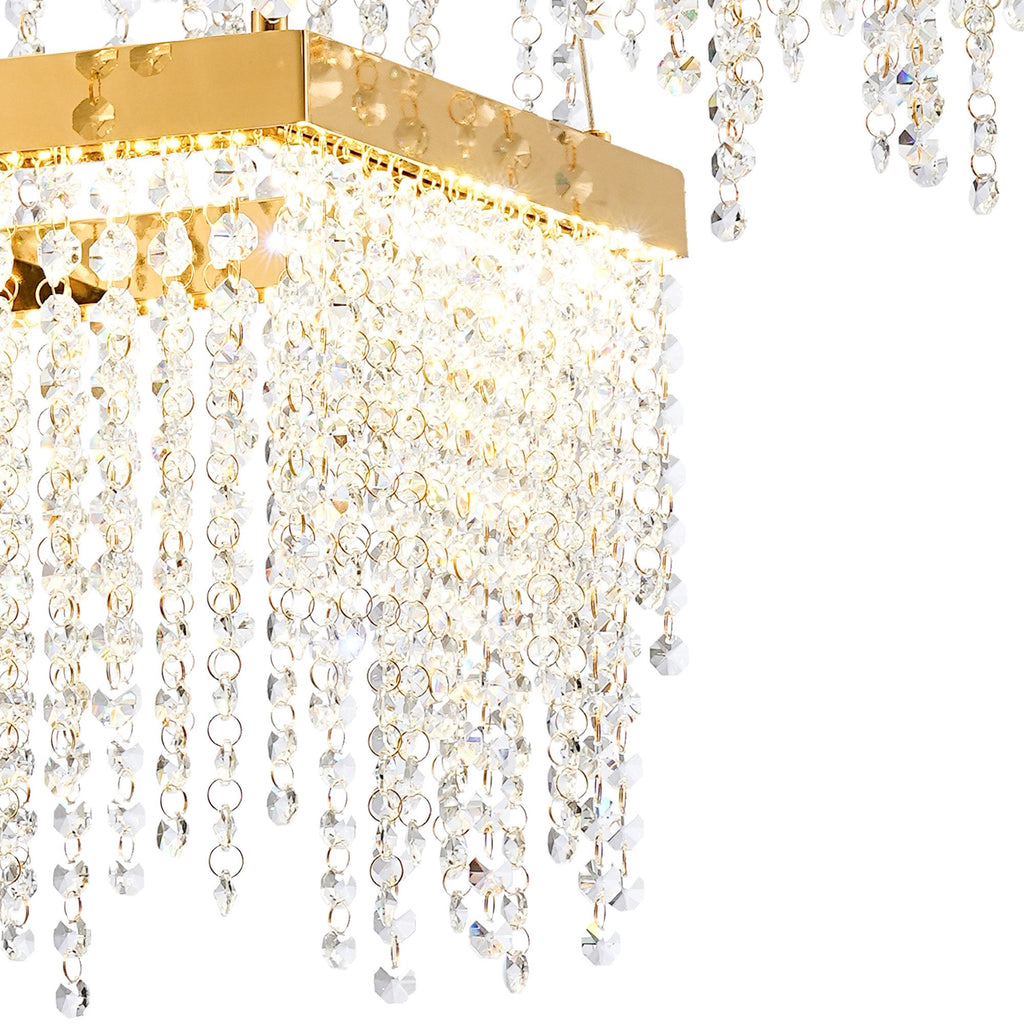 IL32874 Bano Square 2 Tier Dimmable Pendant 47W LED French Gold / Crystal Chain