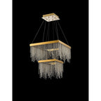IL32874 Bano Square 2 Tier Dimmable Pendant 47W LED French Gold / Crystal Chain