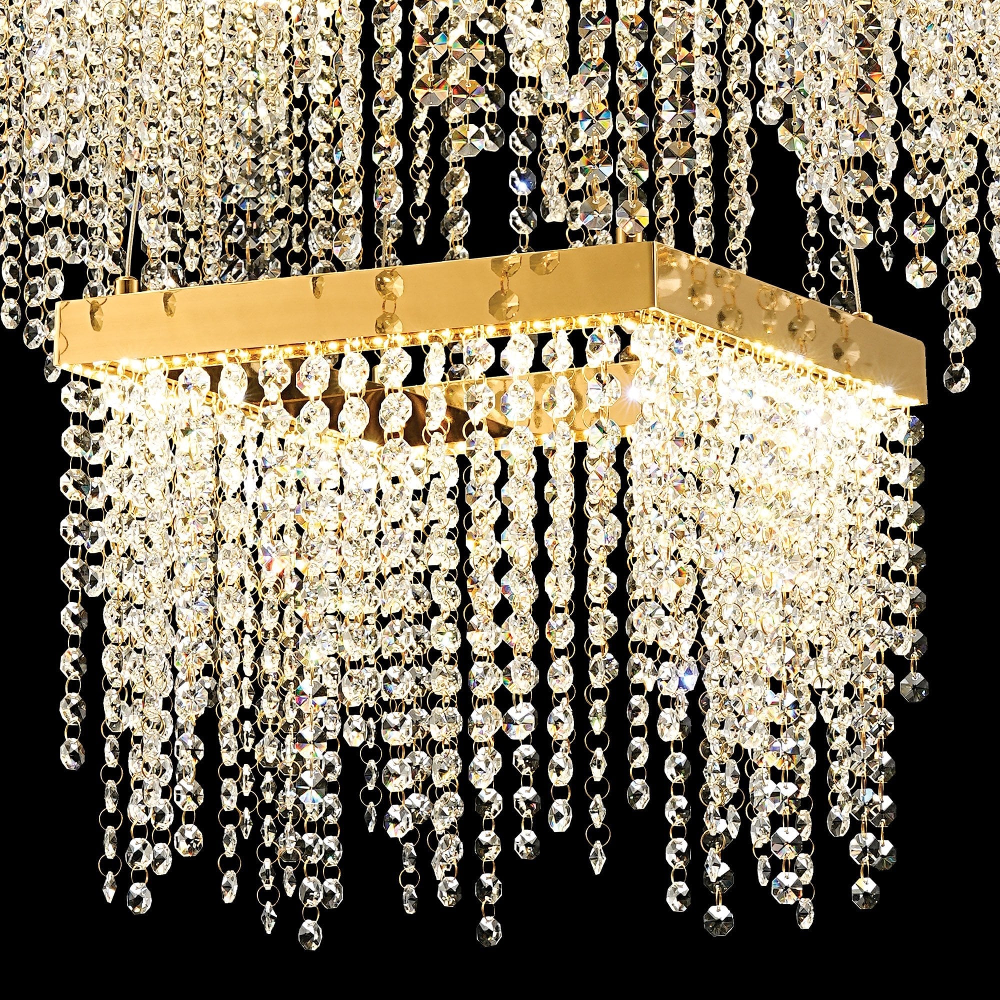 IL32874 Bano Square 2 Tier Dimmable Pendant 47W LED French Gold / Crystal Chain