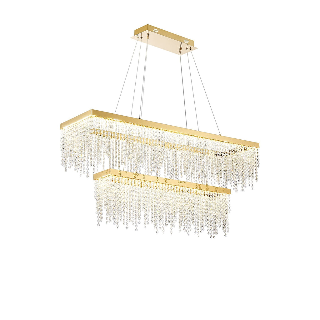 IL32876 Bano Rectangular 2 Tier Dimmable Pendant 65W LED French Gold / Crystal Chain