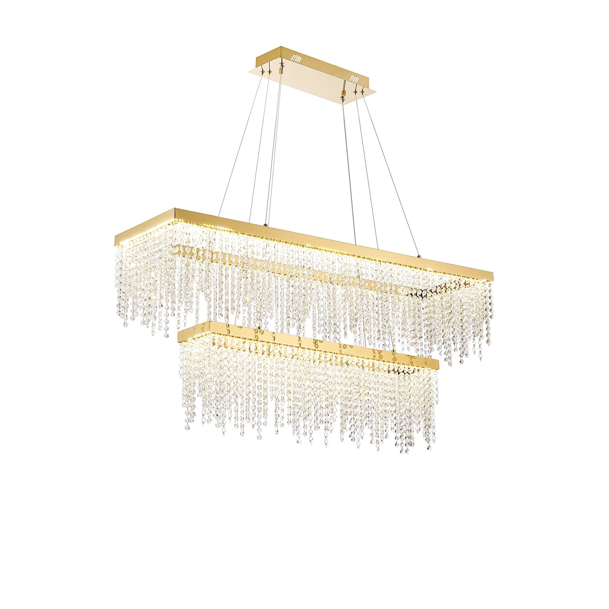 IL32876 Bano Rectangular 2 Tier Dimmable Pendant 65W LED French Gold / Crystal Chain