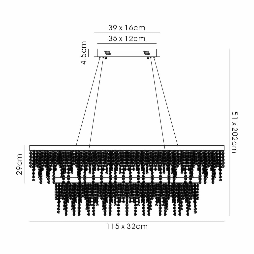 IL32876 Bano Rectangular 2 Tier Dimmable Pendant 65W LED French Gold / Crystal Chain