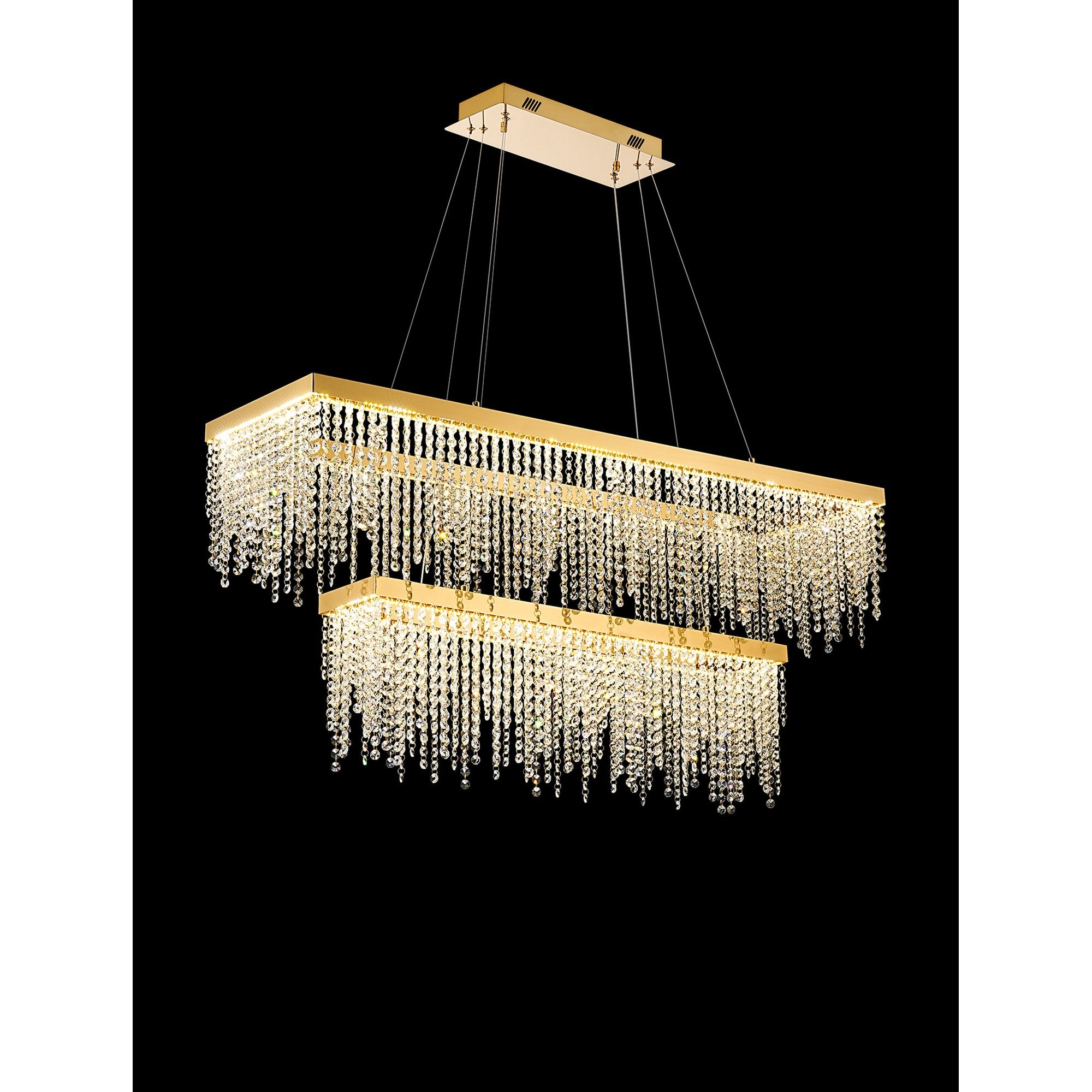 IL32876 Bano Rectangular 2 Tier Dimmable Pendant 65W LED French Gold / Crystal Chain