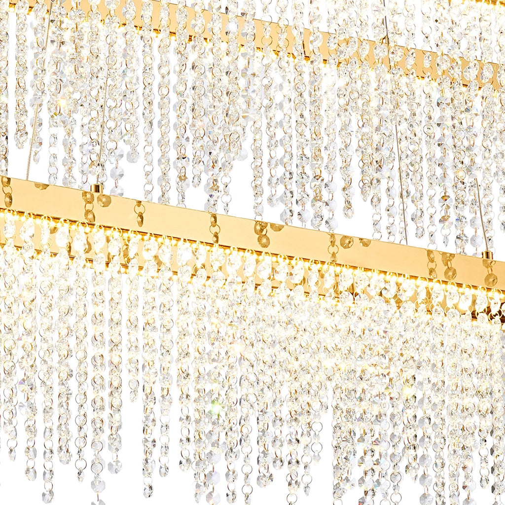IL32876 Bano Rectangular 2 Tier Dimmable Pendant 65W LED French Gold / Crystal Chain