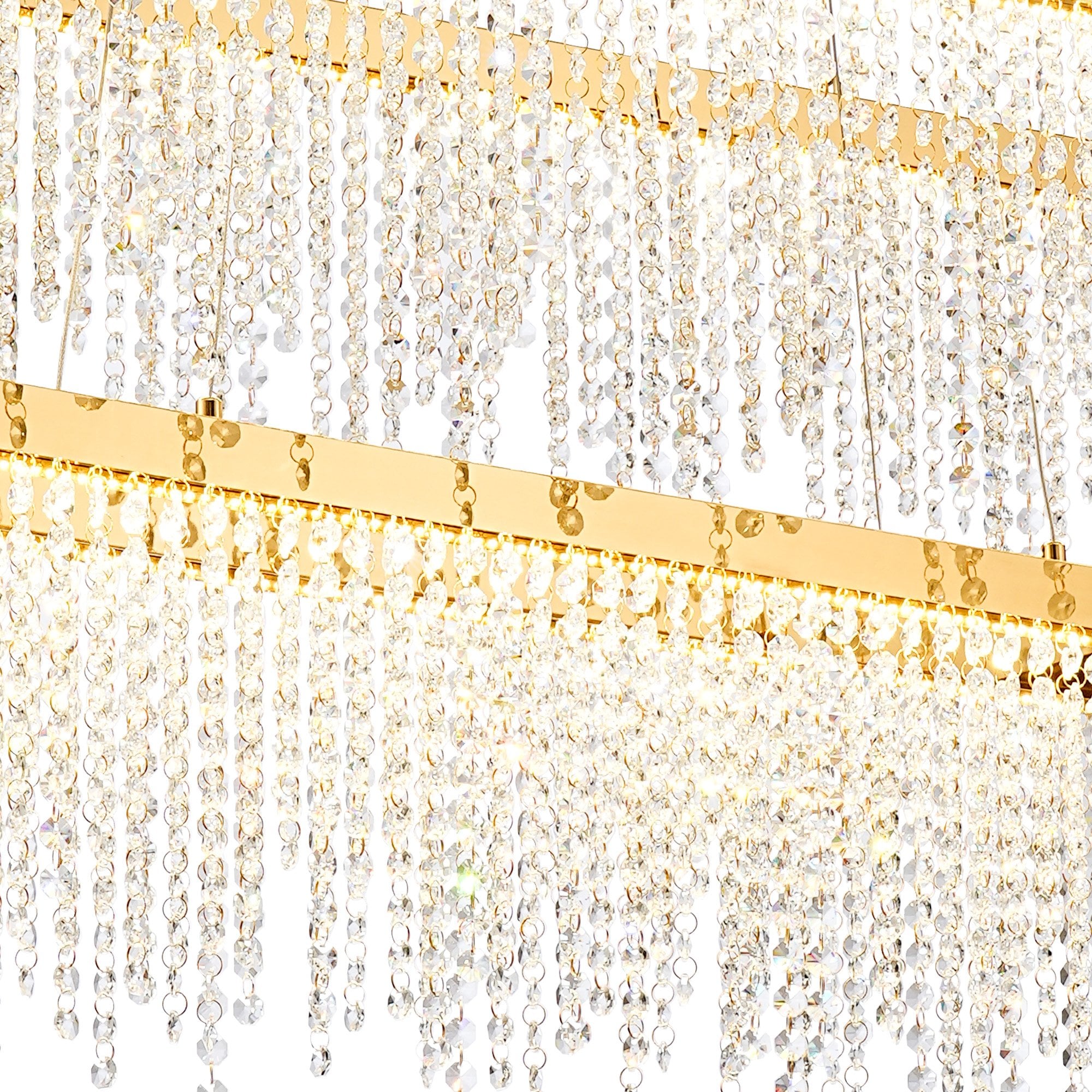 IL32876 Bano Rectangular 2 Tier Dimmable Pendant 65W LED French Gold / Crystal Chain