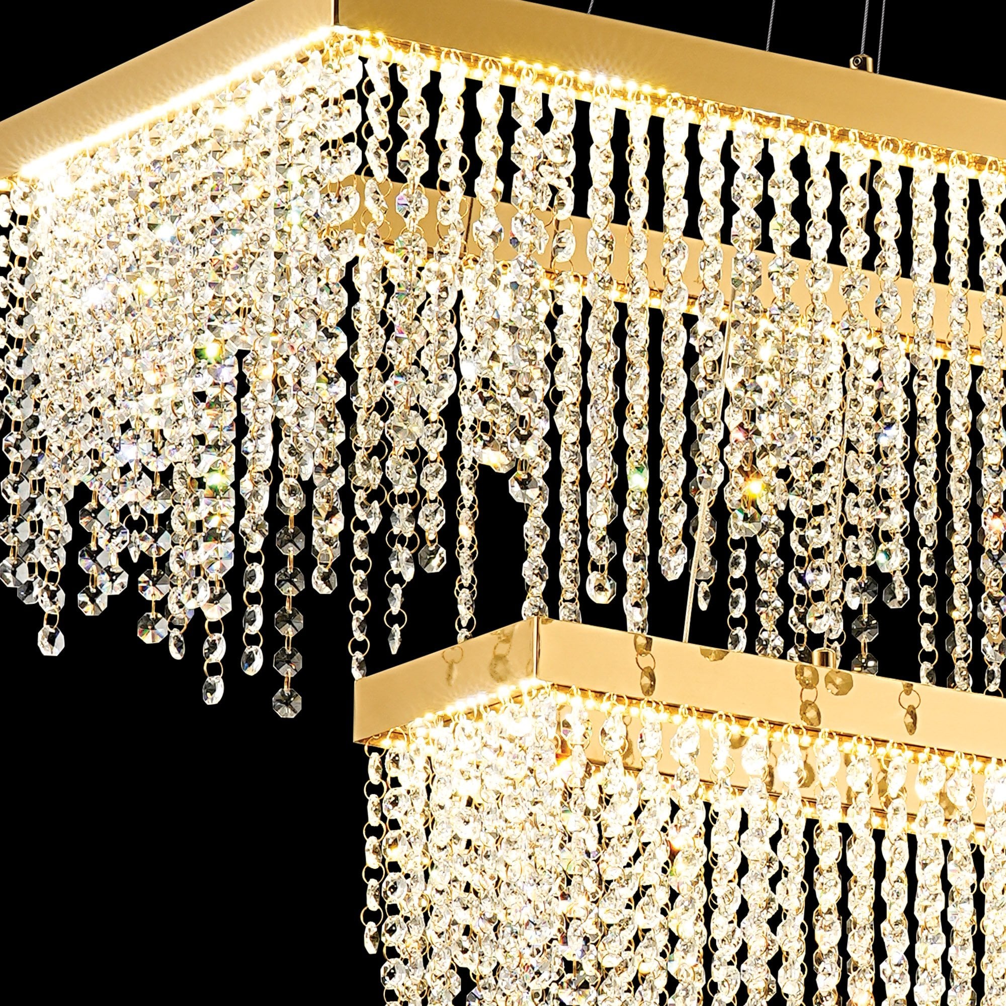 IL32876 Bano Rectangular 2 Tier Dimmable Pendant 65W LED French Gold / Crystal Chain