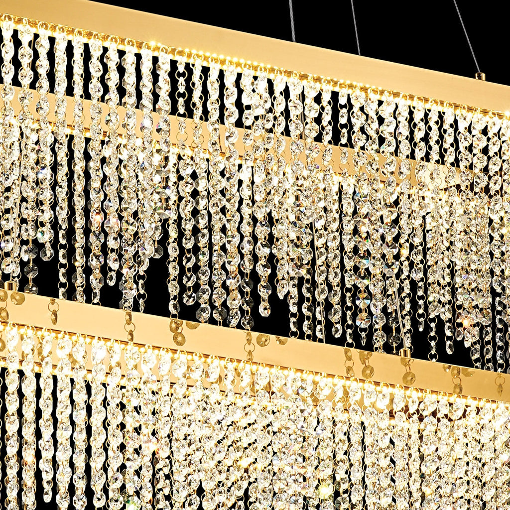 IL32876 Bano Rectangular 2 Tier Dimmable Pendant 65W LED French Gold / Crystal Chain