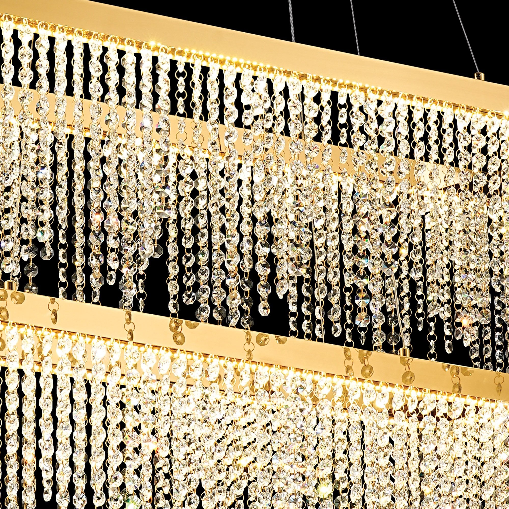 IL32876 Bano Rectangular 2 Tier Dimmable Pendant 65W LED French Gold / Crystal Chain