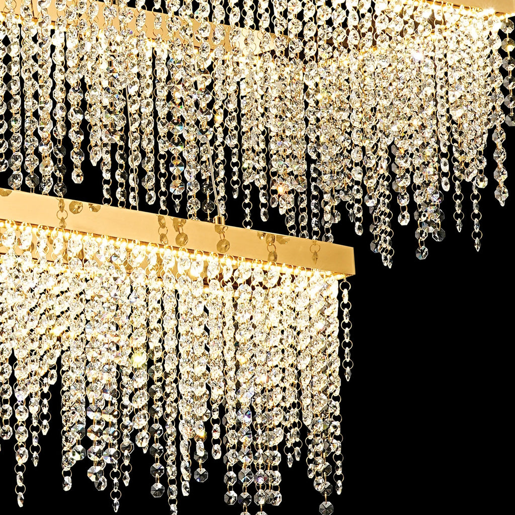 IL32876 Bano Rectangular 2 Tier Dimmable Pendant 65W LED French Gold / Crystal Chain