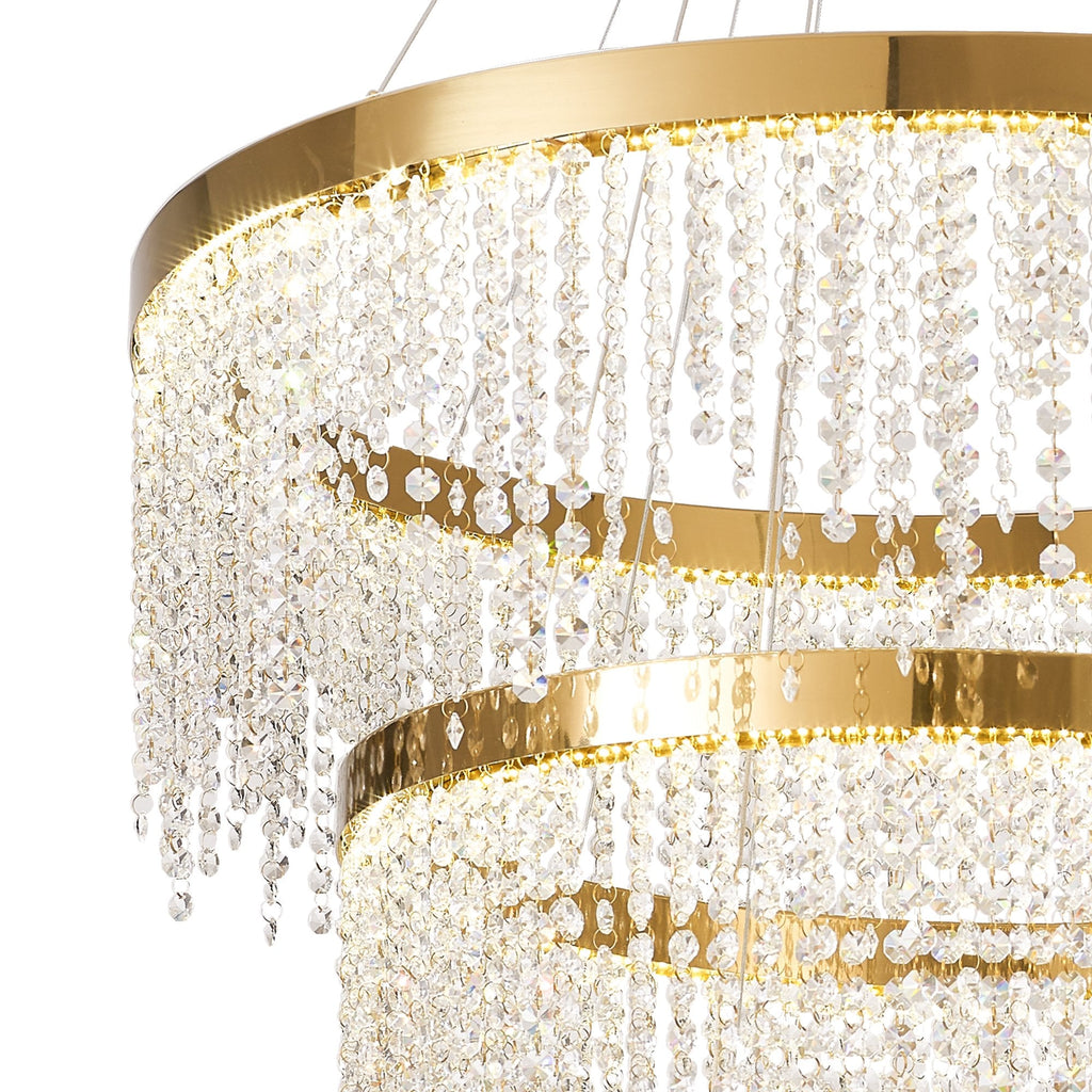 IL32916 Bano Round 3 Tier Dimmable Pendant 90W LED French Gold / Crystal Chain