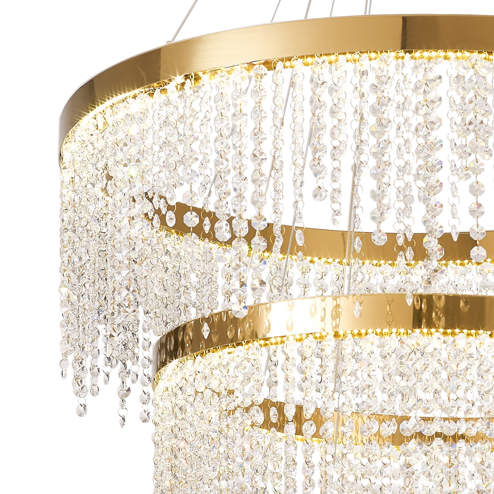 IL32916 Bano Round 3 Tier Dimmable Pendant 90W LED French Gold / Crystal Chain