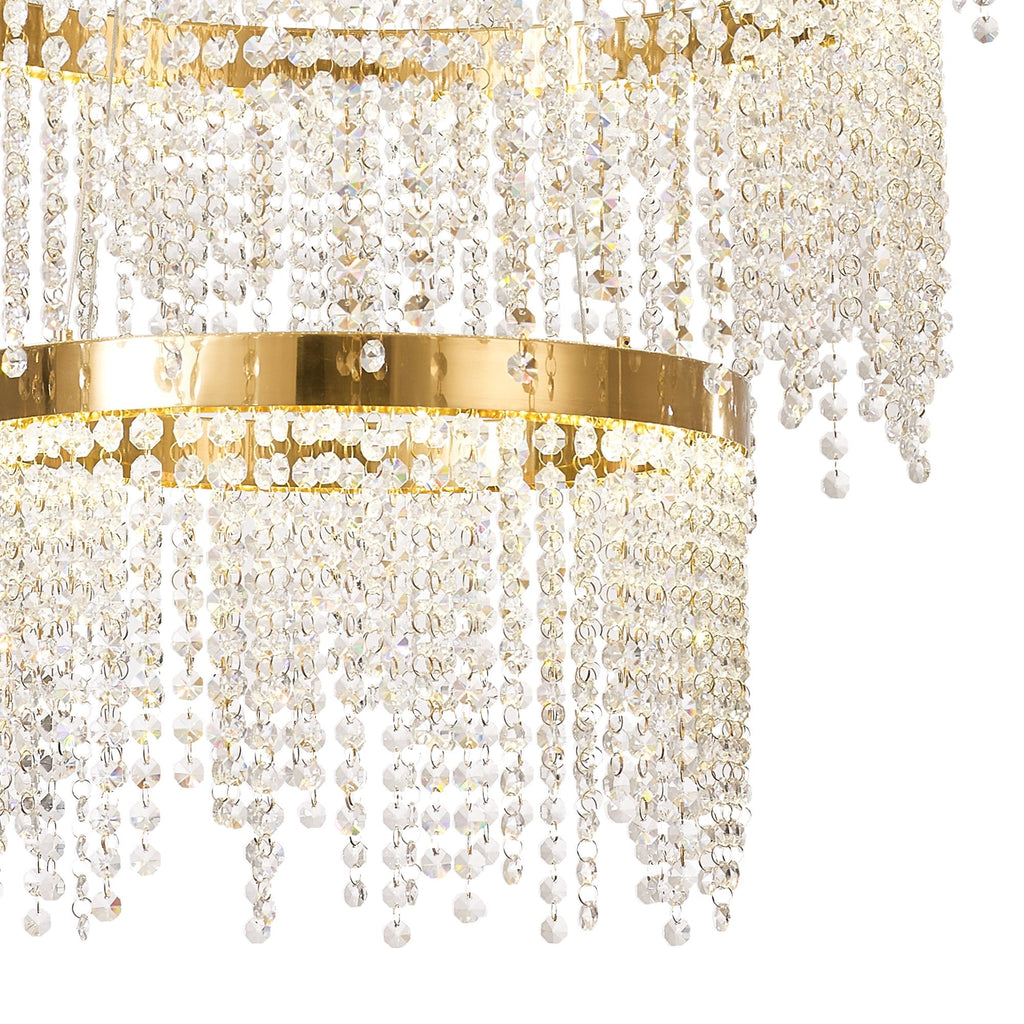 IL32916 Bano Round 3 Tier Dimmable Pendant 90W LED French Gold / Crystal Chain