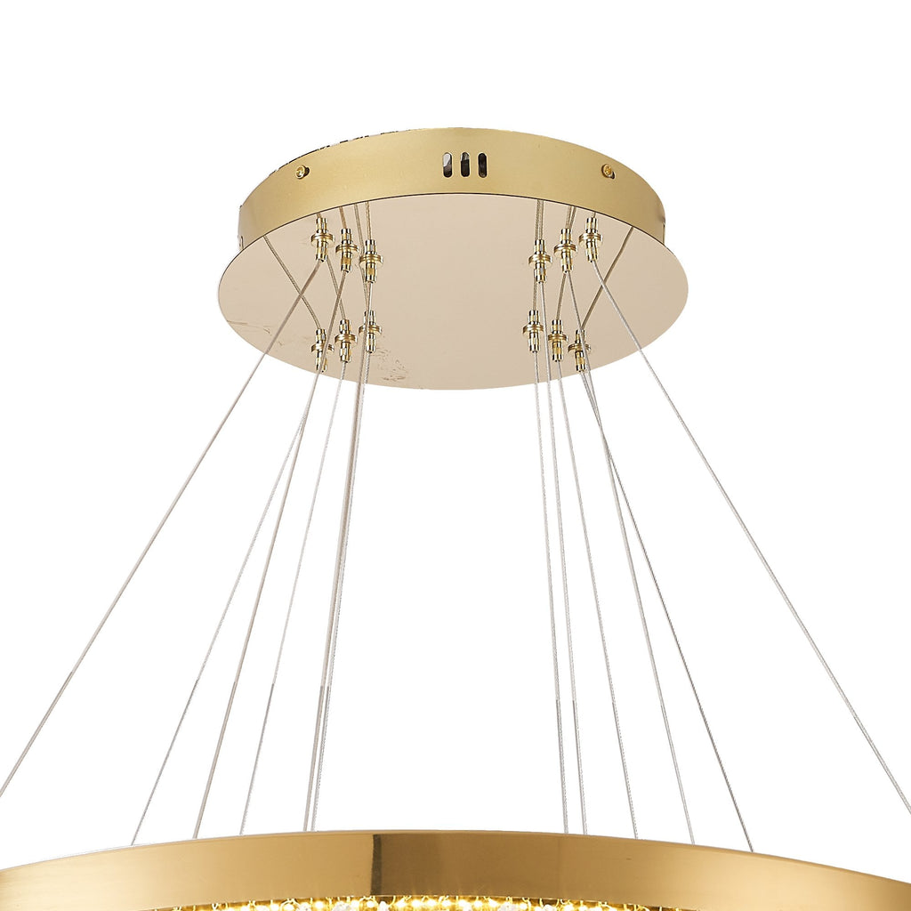 IL32916 Bano Round 3 Tier Dimmable Pendant 90W LED French Gold / Crystal Chain