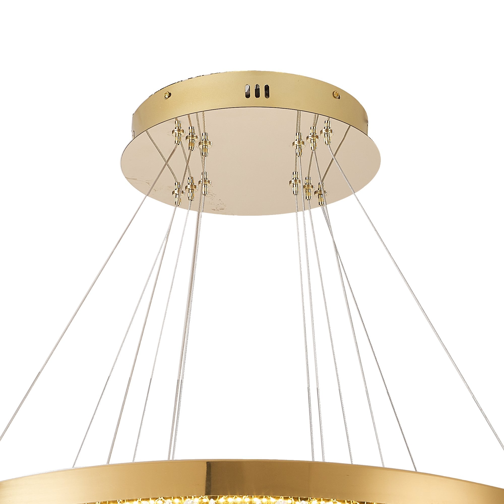 IL32916 Bano Round 3 Tier Dimmable Pendant 90W LED French Gold / Crystal Chain