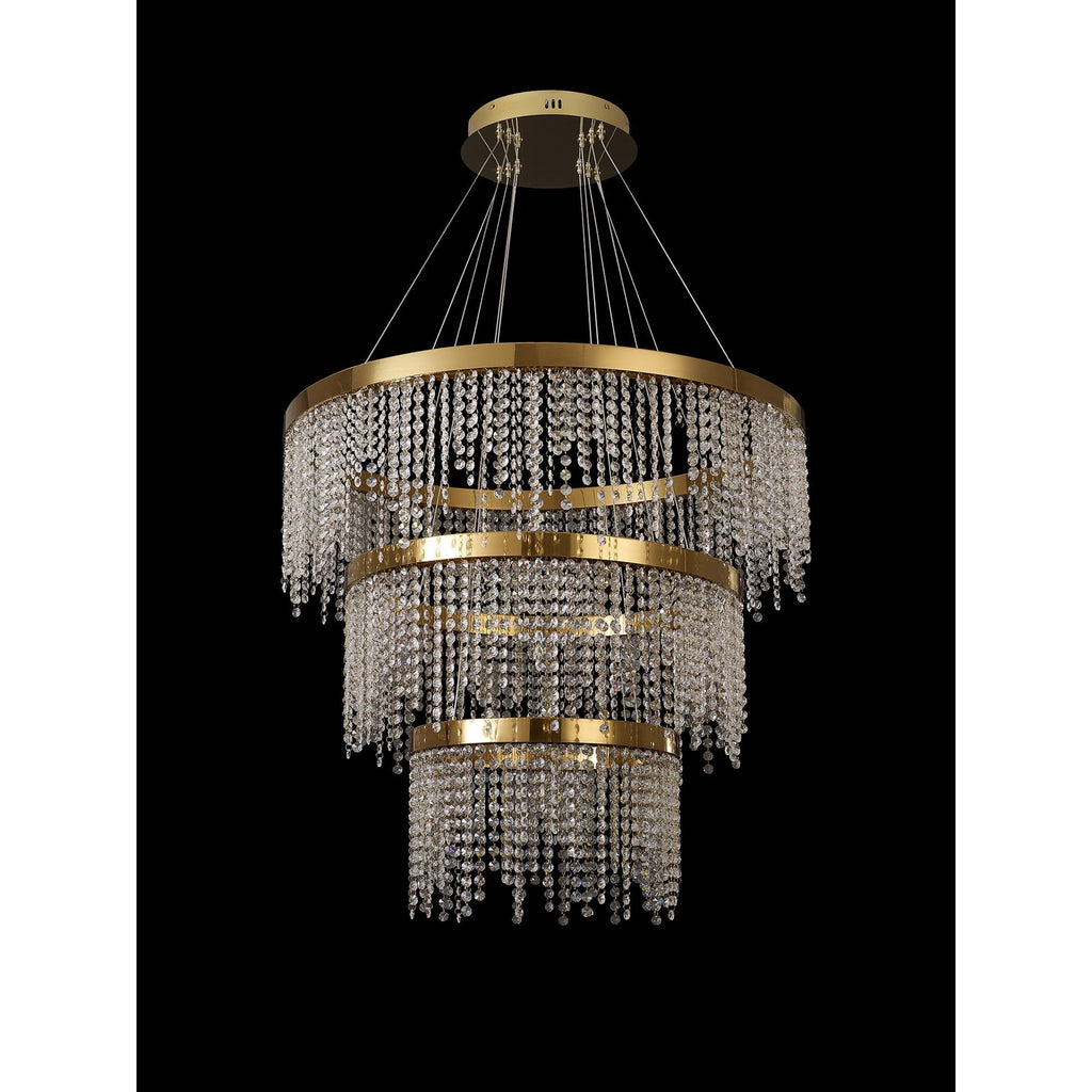 IL32916 Bano Round 3 Tier Dimmable Pendant 90W LED French Gold / Crystal Chain